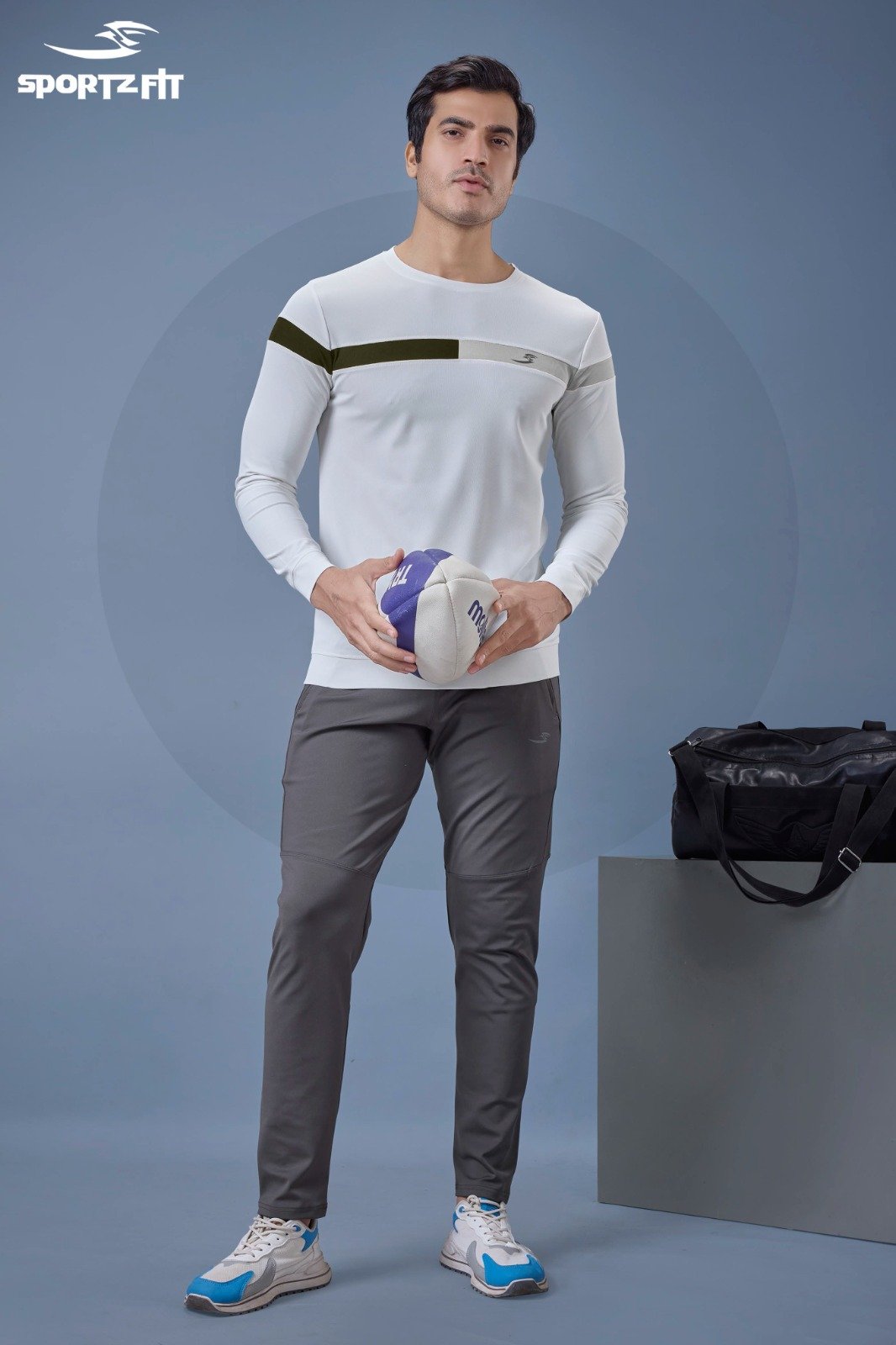 Men Round Neck Full Sleeve T-Shirt - White  | L | SBT66